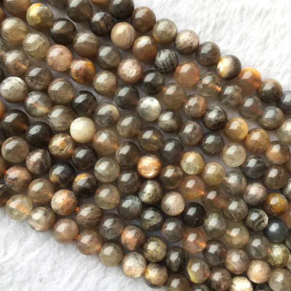 Wholesale Real Genuine Natural Gray Black Gold Sunstone Round Loose Necklaces and Bracelets Beads 15.5