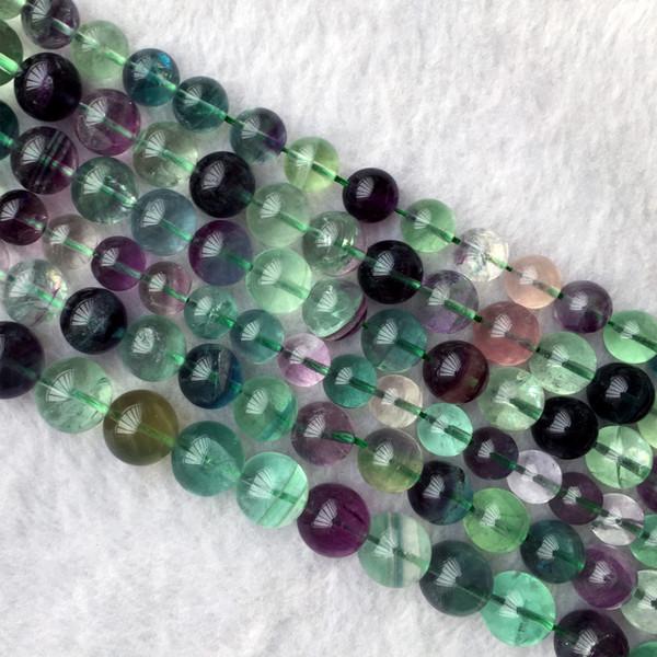 Genuine Natural A Multi Color Clear More Green Yellow Purple Fluorite Semi-precious stones Round Beads 15.5