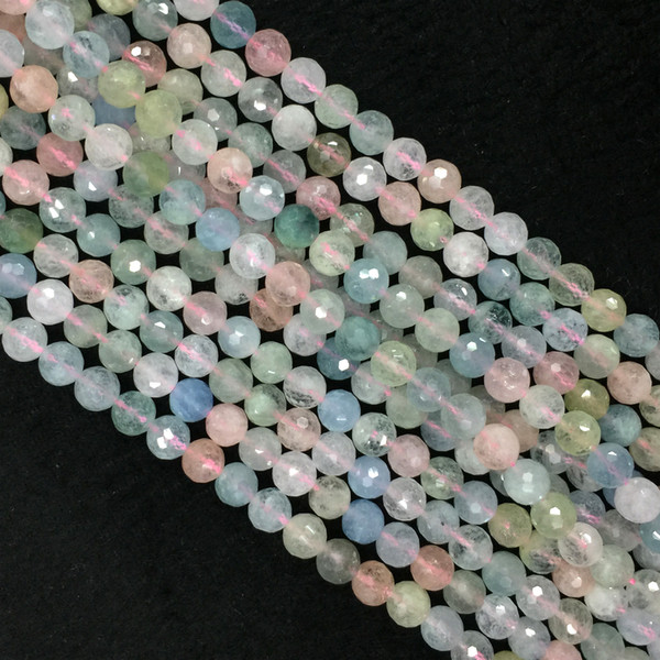 High Quality Genuine Natural Clear Multicolour Green Pink Blue Aquamarine Beryl Morganite Faceted Round Small Beads 15.5