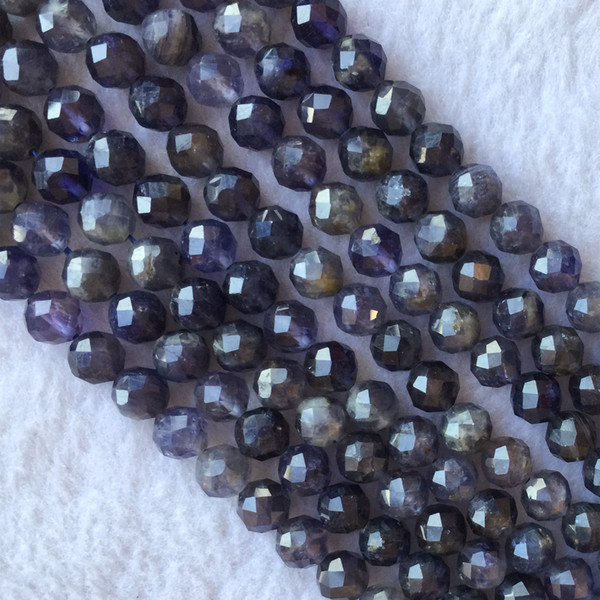 Wholesale Natural Genuine Dark Blue Purple Iolite Lynx Stone Dichroite Round Loose Gemstone Faceted Beads 7.5m 15.5