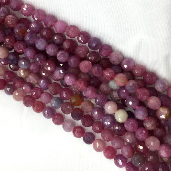 High Quality Sri Lanka Natural Genuine Purple Red Ruby Round Loose Ball 128 Small Faceted Beads 15.5