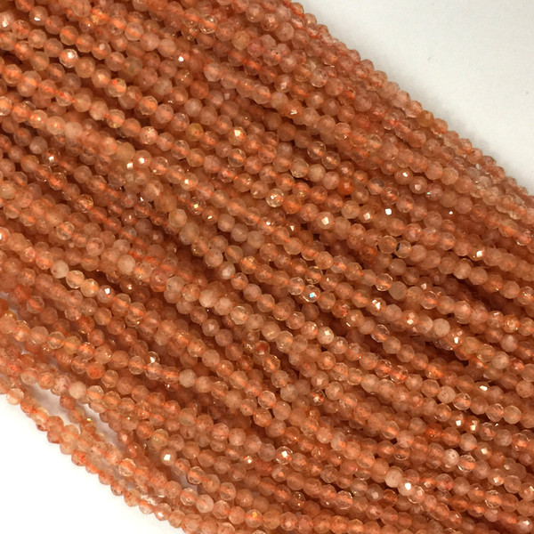 High Quality Genuine Natural Orange Gold Sanidine Sunstone Faceted Round Small Beads 2mm 3mm 4mm 15.5