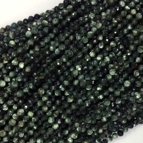 Genuine Natural Green Seraphinite Faceted Round Small Beads 2mm 3mm 15.5