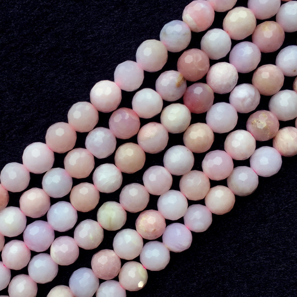 Natural Genuine Peru Pink Opal Faceted Small Round Beads 7mm 15