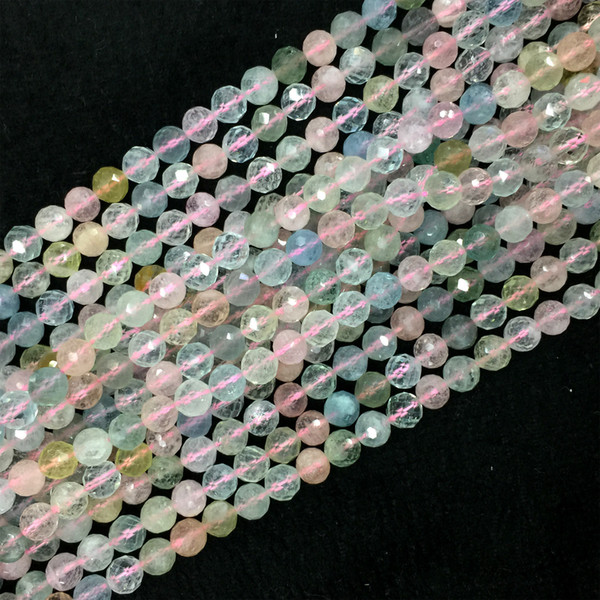 High Quality Genuine Natural Clear Multicolour Green Pink Blue Aquamarine Beryl Morganite Faceted Round Small Beads 15.5