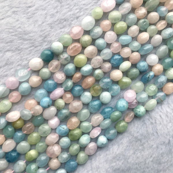 Natural Genuine Mix Multi-Color More Blue Green Pink Aquamarine Beryl Morganite Nugget Free Form Fillet Irregular Pebble Beads 15.5