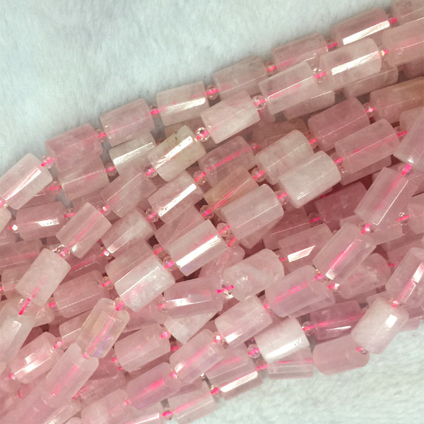 Wholesale Natural Genuine Pink Crystal Rose Quartz Faceted Hand Cut Tube Loose Beads Barrel Column Beads 15