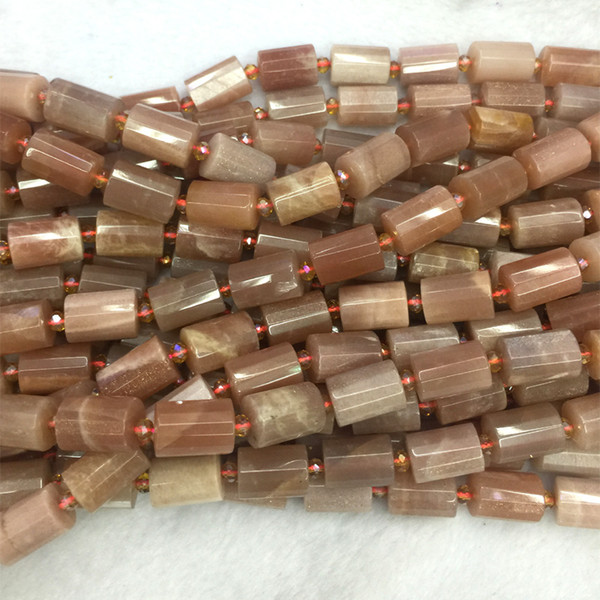 Wholesale Natural Genuine Gold Pink Sunstone Faceted Hand Cut Tube Loose Beads Barrel Column Beads 15