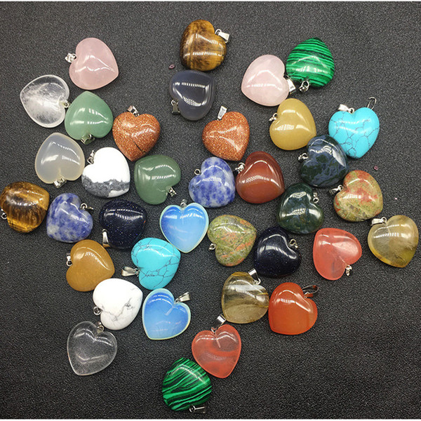 100pcs/lot Natural Stone Beads Pendants For Necklace Making Heart Shape Crystal Stone Pendant DIY Jewelry Bead Mix Color