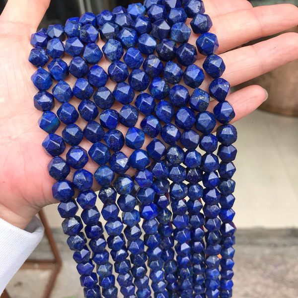 6/8/10mm Big Faceted Natural Lapis Lazuli Stone Beads Charm Jewelry Making Accessories Round Loose Cutting Angle Stone Beads