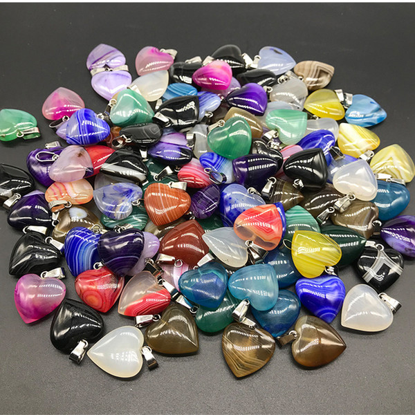 50pcs/lot 20mm Mix Color Natural Agate Stone Beads Pendant For Necklace Making Heart Shape Agate Stone Pendants DIY Jewelry