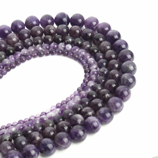 4/6/8/10/12mm Amethyst Bead Natural Stone Beads Round Purple Stone Loose Beads For Jewelry Making Strand 15