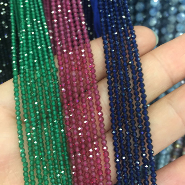 Faceted Natural Stone Beads 2mm Red Green Blue Gem Stone Bead For Bracelet Necklace Strand 15''