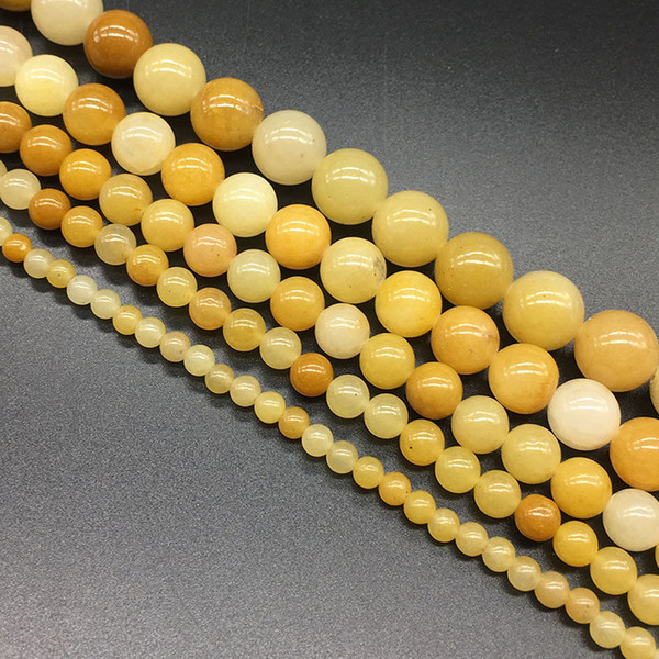 4/6/8/10/12mm Round Natural Yellow Jade Stone Beads Strand 15'' Loose Topaz Stone Beads For Jewelry Making DIY Bracelets