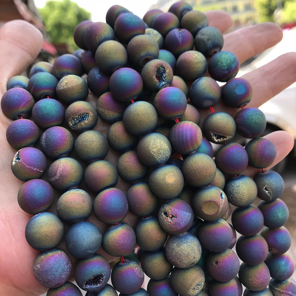 6/8/10/12mm AB Color Round Metallic Coated Druzy Agate Stone Beads For DIY Jewelry Making 15