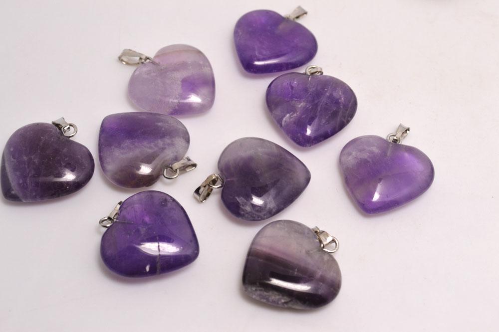 Lots wholesale jewelry Cue Heart Naturl Amethyst Gemstone Loose Beads Silver Plated Hook Fit Bracelets and Necklace DIY #B96