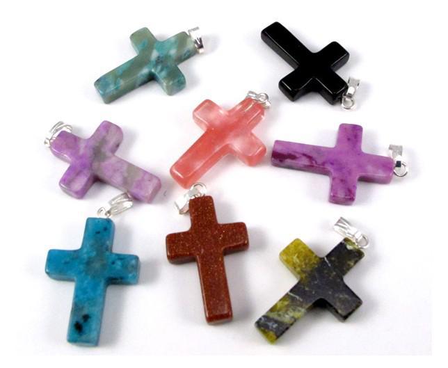 Wholesale 48pcs Cross natural stone gemstone pendants