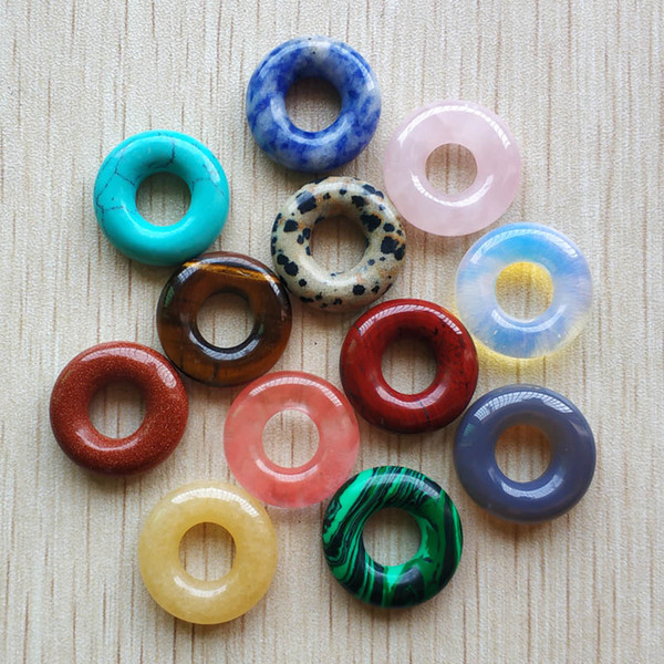 wholesale 12pcs/lot Fashion high quality natural stone mix circle donut charms Beads 20mm for jewelry accessories making