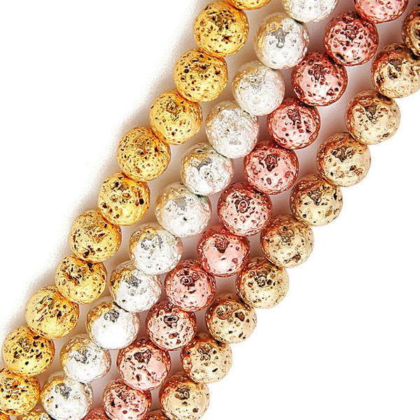 46pcs/lot 8mm 4 Colors for choose 6mm/8mm Plated Lava Volcanics silver Gold Plated Round Stone Loose Beads