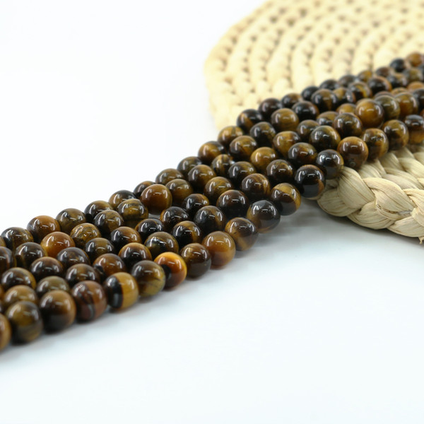 A Grade Yellow Tiger Eye Smooth Round Bead Natural Tiger's Eye Semi Precious Stone 4/6/8/10mm Full Strand 15'' L0247-A#