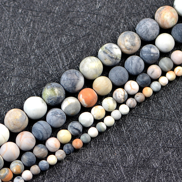 Natural Picasso Jas-per Gem stones Matte Frosted Round Loose Beads 4mm 6mm 8mm 10mm 12mm 5Strands/Pack Wholesale