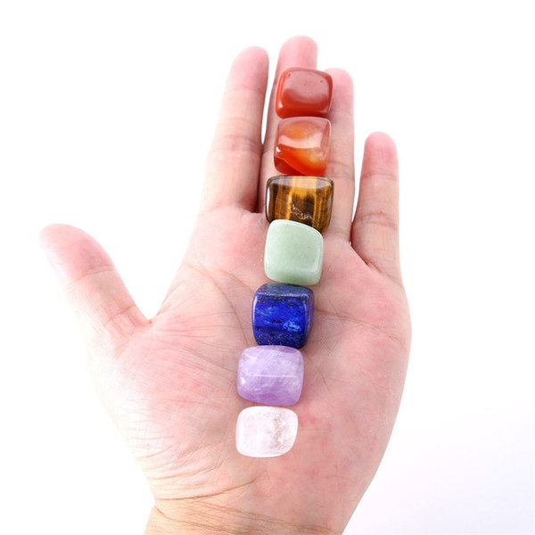 7pcs In 1set Creative Colorful Natural Stone Yoga Theme Crystal Reiki Chakra Bling Minerals For Home Desktop Decoration 7cm Z