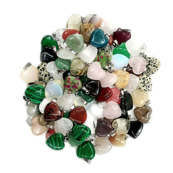 wholesale Heart Natural Stone Beads Pendants Necklaces Beads For Jewelry Making Mixed Charms Accessories Kralen 20mm 50Pcs/lot