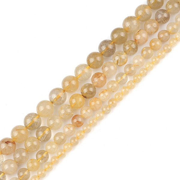 3A Natural Stone Round Genuine Rutilated Quartz Beads stone Loose Strand Beads 15