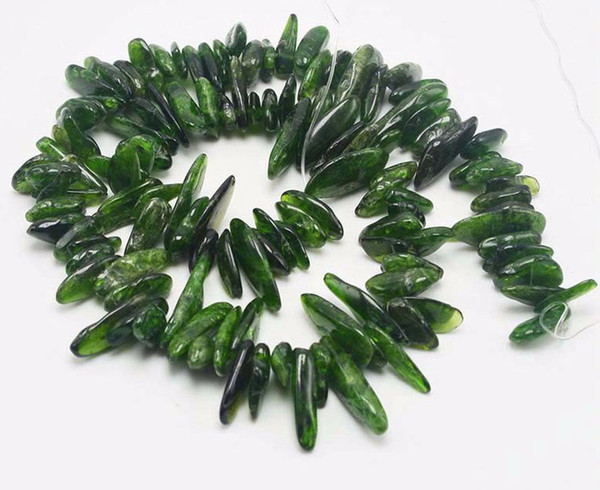 Natural Semi Precious Stone Chrome Diopside Long Chips Beads 10~14mm For DIY