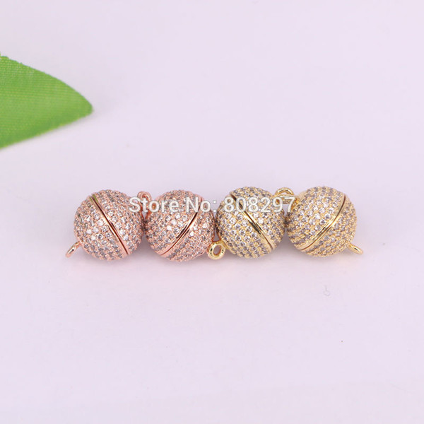 New 12mm Strong Loop Magnetic Clasp & Hook Round Bead Pave CZ Crystal Magnetic Clasp For Bracelet Necklace Making