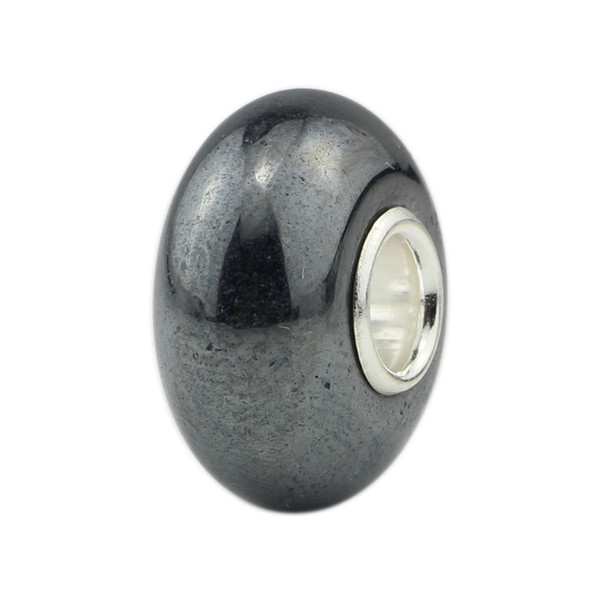 925 Sterling Silver Natural Stone Steel Hematite Charm Bead Fit European Pan & Troll Bracelet Jewelry