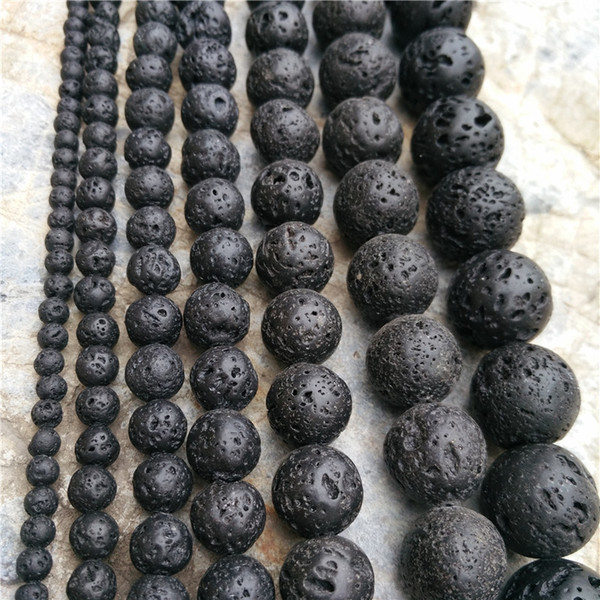 Many Size 4mm Jewelry Making Round Natural Gemstone Beaded Stone Black Lava Beads Volcanic Rock Raw Material Necklace Bracelet Accessory DIY