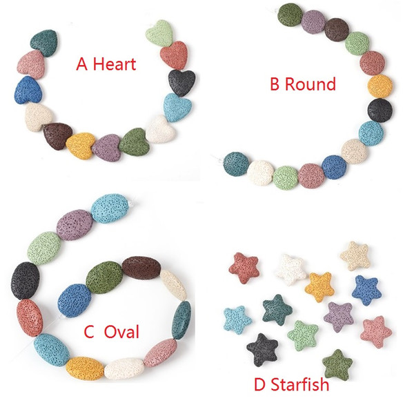 Heart Starfish Circle Oval Natural Lava Rock Stone Beads DIY Essential Oil Diffuser Pendants Jewelry Necklace Earrings Making