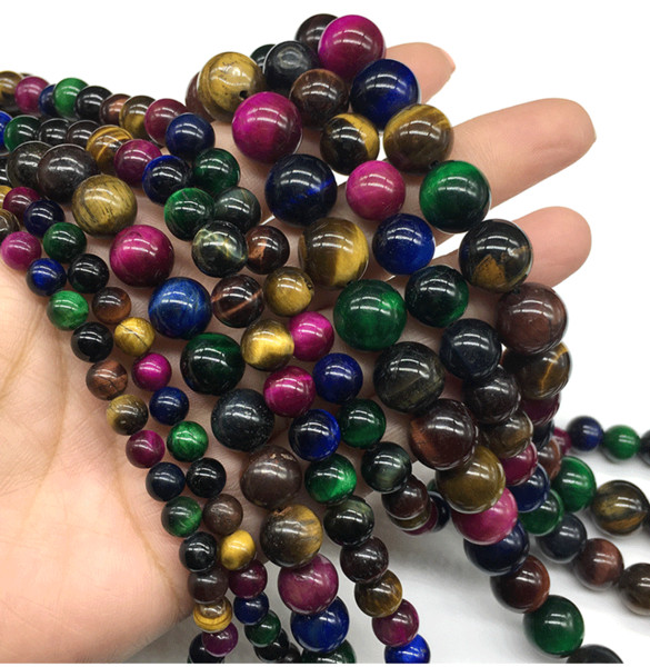 46pcs/strand Multicolor 8mm round Natural Stone Beads Tiger Eye Loose Beads For DIY Jewelry Making