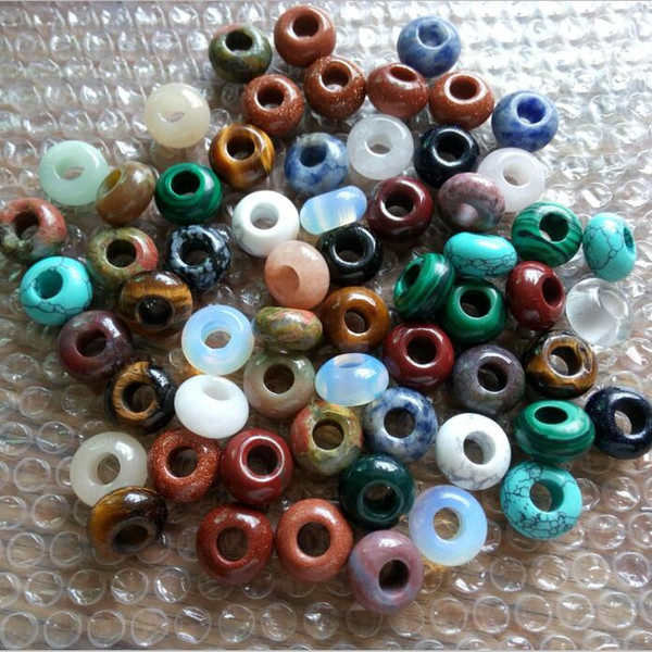 14*7mm Lots natural Stone Gemstone Jewelry Round Beads High quality Loose Beads 5mm Big Hole Fit Charms European Bracelet KKA6166