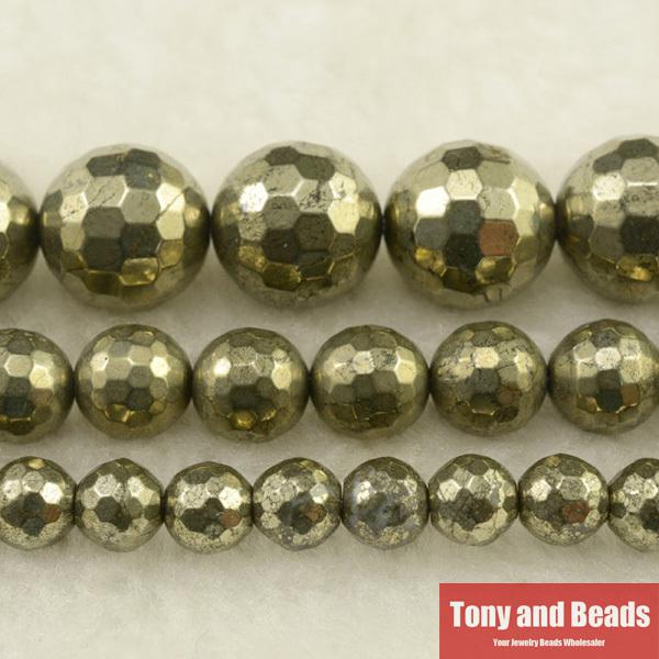 Free Shipping Natural Stone Faceted Iron Pyrite Round Loose Beads 15