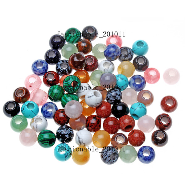 Lots Jewelry natural Stone Gemstone Round Beads High Polished Loose Beads 5mm Big Hole Fit Charms European Bracelet DIY