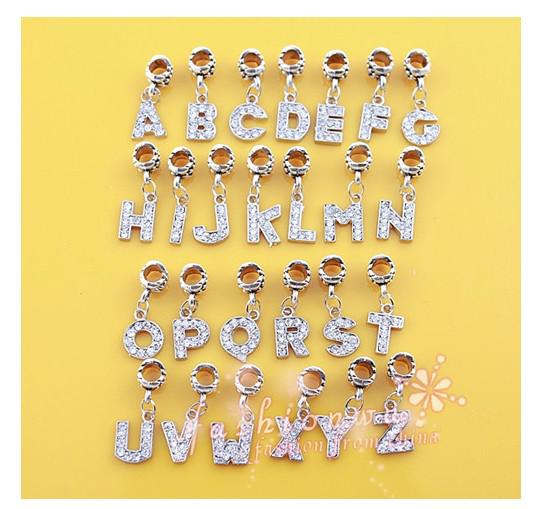 Mixed Letters Dangle Rhinestone Beads Fits Charm Bracelet 130pcs