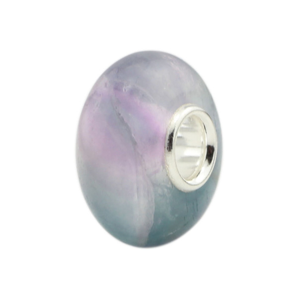 925 Sterling Silver Natural Stone Fluorite Charm Bead Fit European Bracelet Jewelry