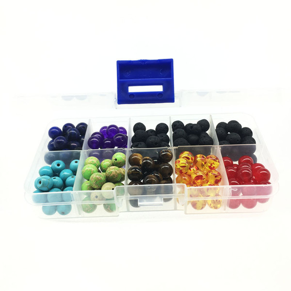 8mm Lava Stone Rock Beads With 7 Chakra Beads Kit Energy Stone Healing Power For Essential Oil Jewelry Making Box Package