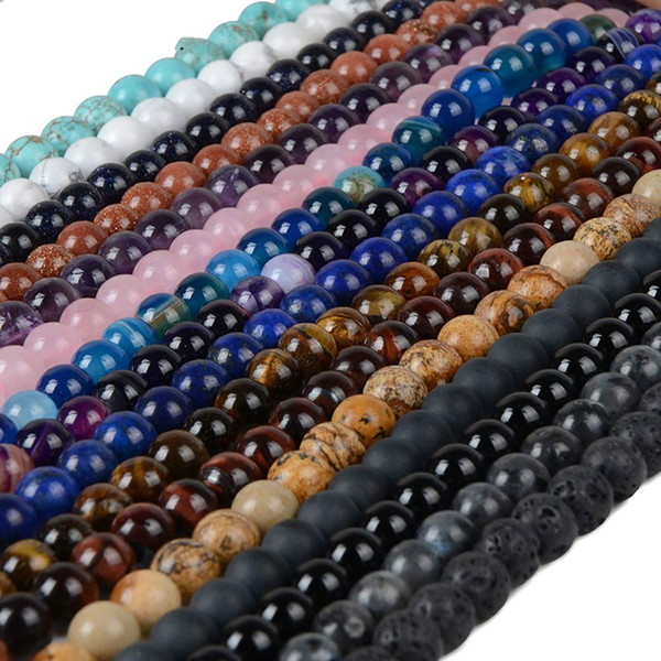 4 6 8 10mm Natural Stone Beads Black Lava Tiger Eye Bulk Loose Stone Beads For DIY Making Bracelet Necklace Jewelry