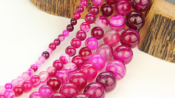 4mm-18mm DIY handmade jewelry natural Round Cherry Hot Pink Stripe Agate stone Beads,Loose stone Beads Fit For Bracelet & DIY necklace