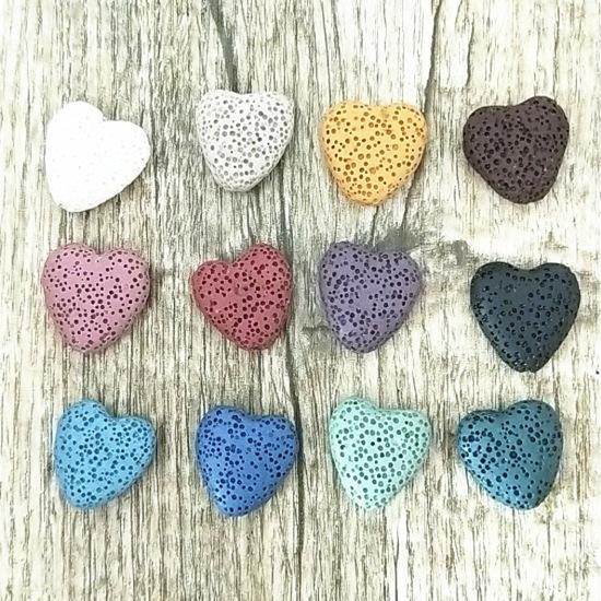 Colorful Heart Natural Lava Rock Stone Beads DIY Essential Oil Diffuser Pendants Jewelry Necklace Earrings Making 20X20X8mm