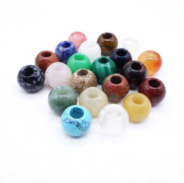 Natural Stone Gemstone Round Beads High Polished 14mm Loose Beads Big Hole Fit Charms European Bracelet DIY Jewelry Accessories