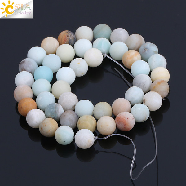 CSJA 46pcs Matte Natural Amazonite 8mm Round Gemstone Mala Loose Beads for Women Energy Healing Jewelry Making Handmade Jewellery DIY F195