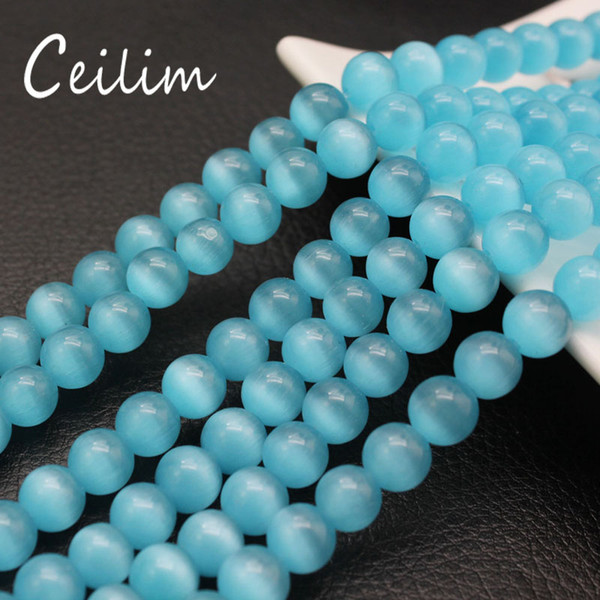 Wholesale Blue Opal Loose Beads Pick Size 4.6.8.10.12MM Smooth Blue Cats Eye Bead High Quality Natural Stone Strand Charm DIY Bracelets