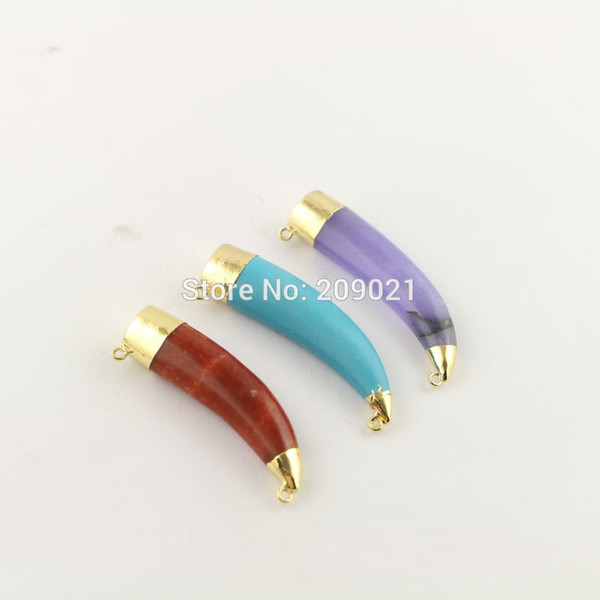 8Pcs New Gold Plated Multi - Kind Agate Stone Horn Connector Double Bails For Making Pendants