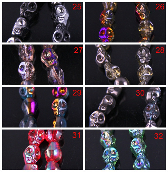 100pcs/lot 32colors mix UNIQUE skull crystal beads Fit Charms Bracelet Chain DIY JEWELRY MAKING 8x10mm