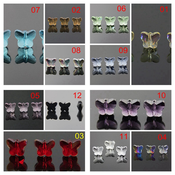 100pcs/lot colors mix CUTE BUTTERFLY crystal beads Fit Charms Bracelet Chain DIY JEWELRY MAKING 10mm