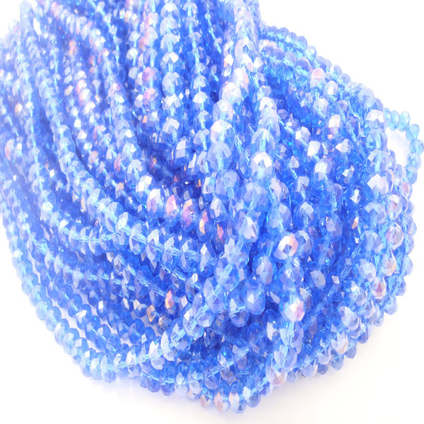 145Beads/4MM 98Beads/6MM 70Beads/8MM Glass Crystal Bead AB Colored Blue Rondelle Faceted Beads For DIY Jewelry Making